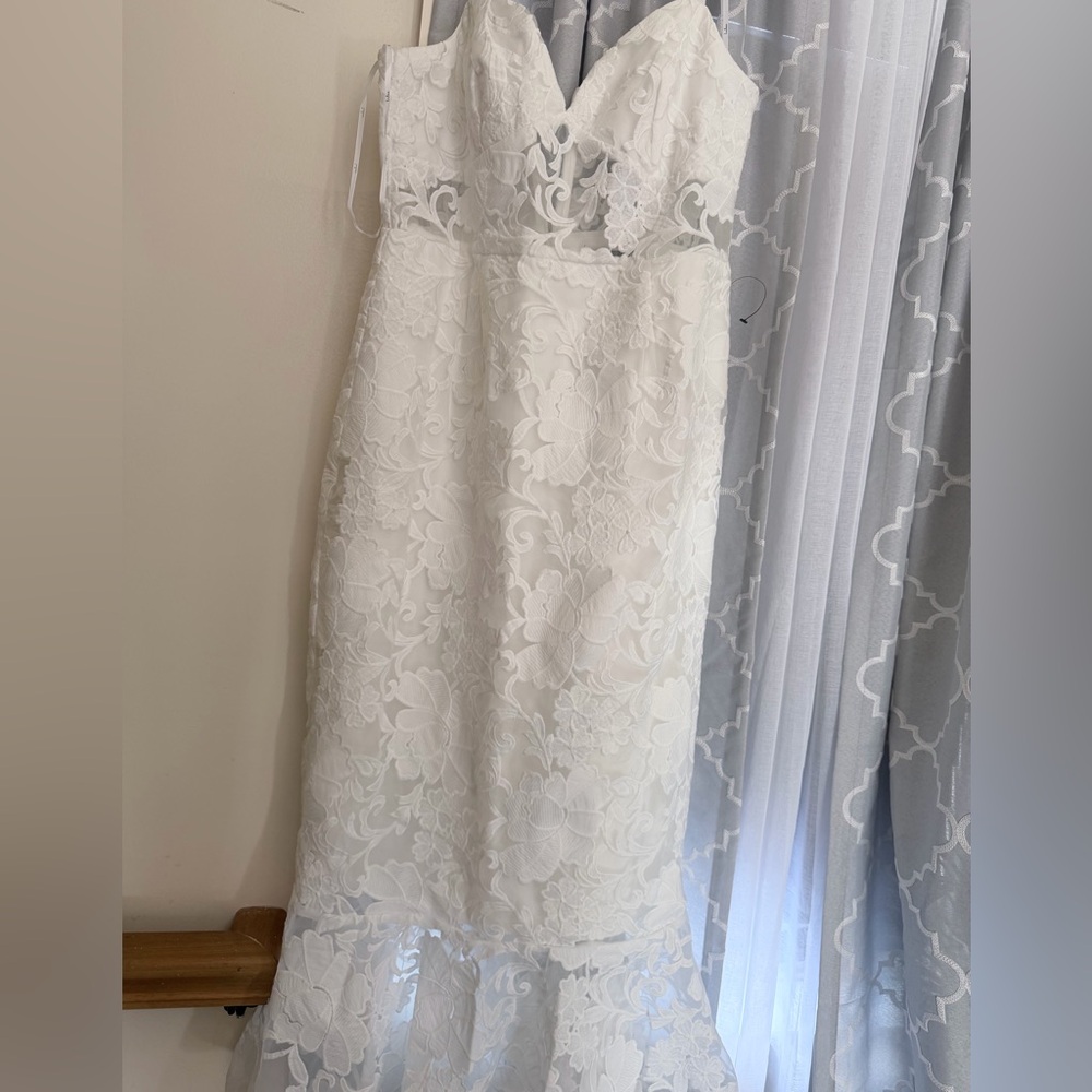 Definition of Romance Ivory Lace Trumpet Midi Dress